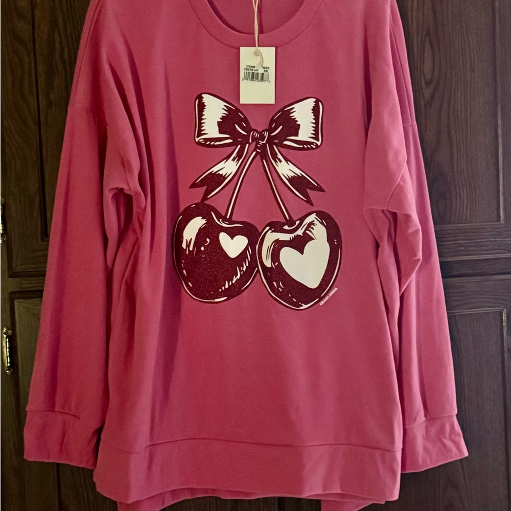 Pink Cherry Heart Graphic Sweatshirt
